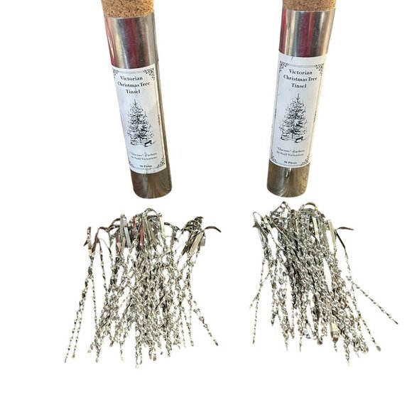 Vtg Victorian Christmas Tree Tinsel Lot of 2 Tins Silver Metal Sparkly Unique - Picture 2 of 4